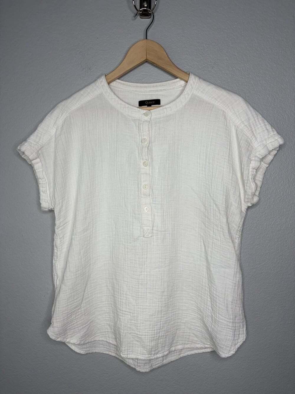 Quince Women's 100% Organic Cotton Gauze Roll Sleeve Shirt Size SMALL WHITE